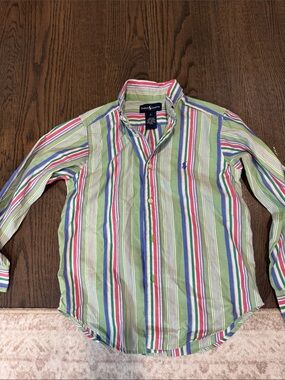 Ralph Lauren Green Multi-Color Vertical Stripe Button-Down Shirt